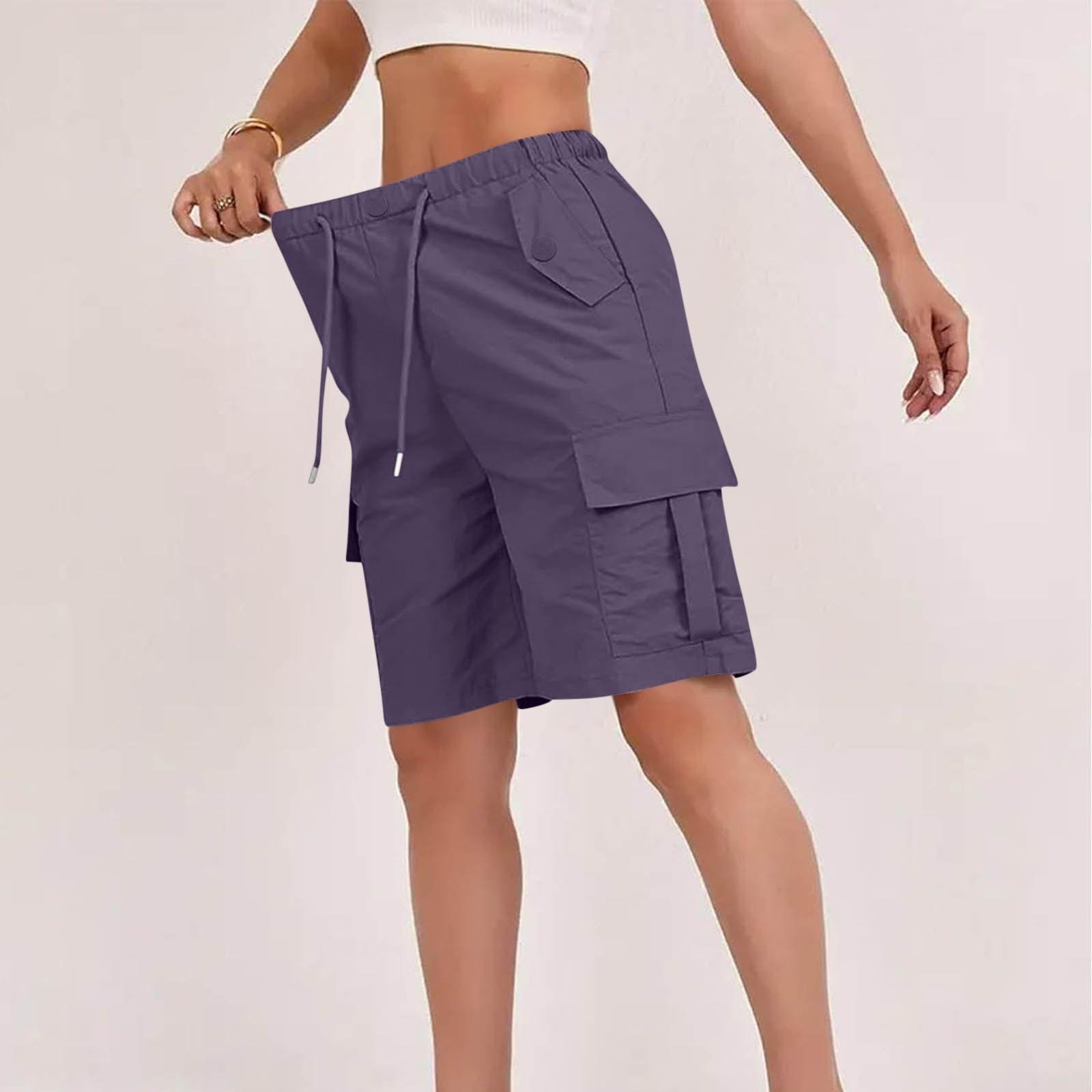 Women s Sports Shorts Casual Loose Color High Waisted Pocket Shorts XXL