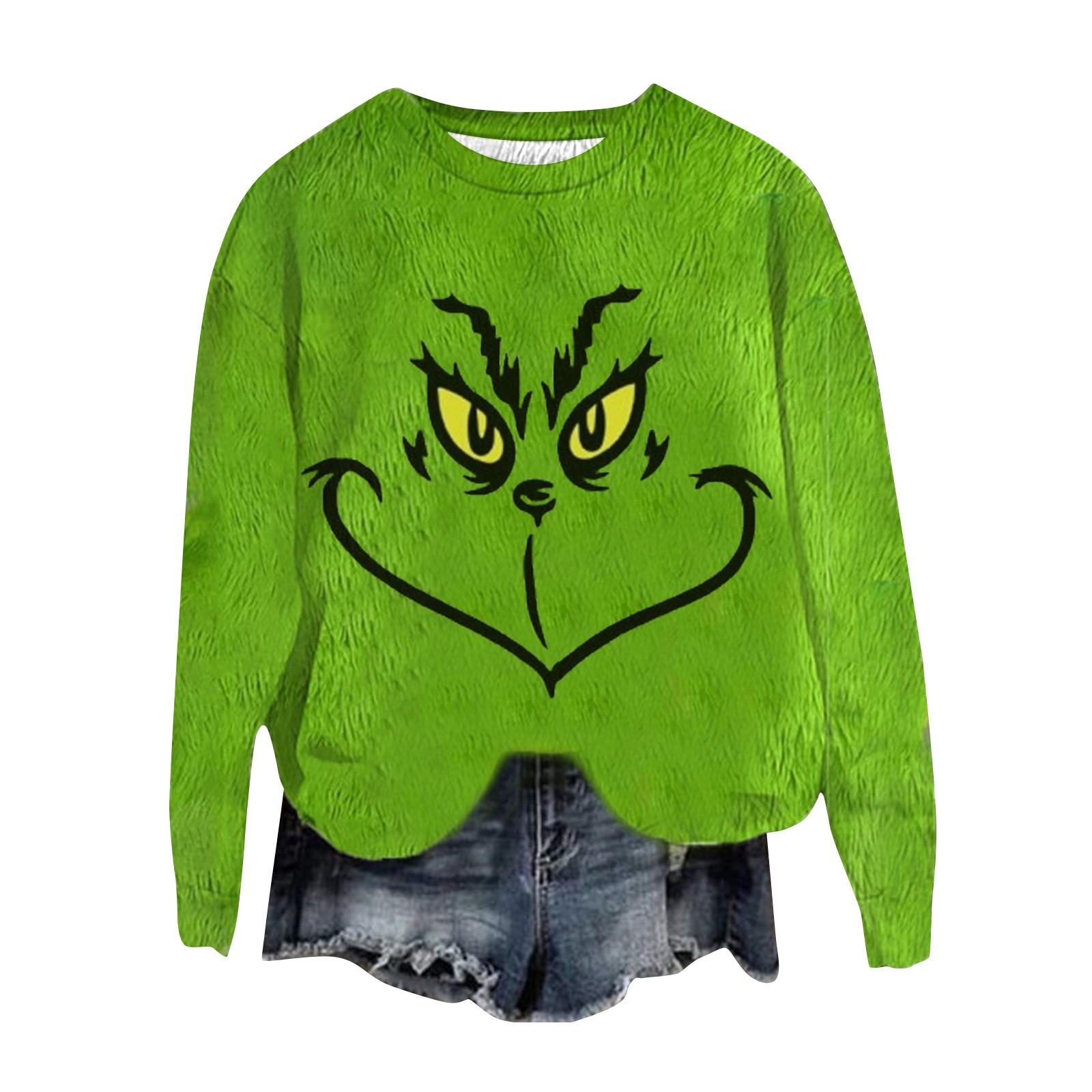 

Женская мода круглый вырез пуловер длинный рукав футболка рождественский принт топ S