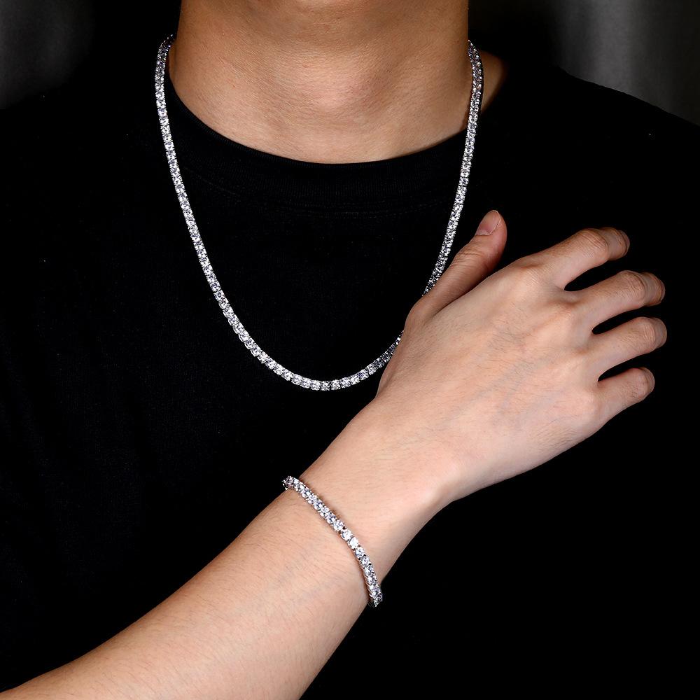 A Popular Zircon Tennis Chain Jewelry Men's Necklace European and American Niche Hip-hop Hiphop Jewelry Women's Bracelet