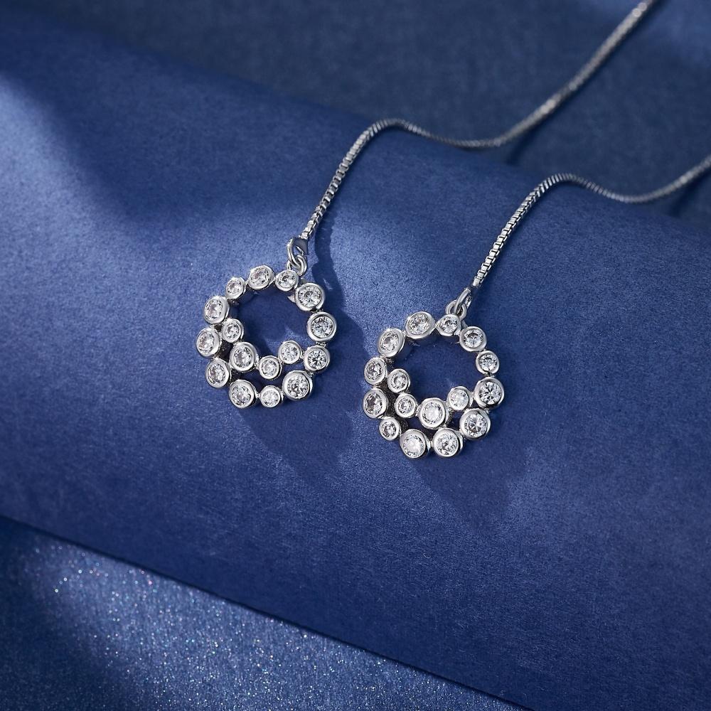 Cercei lungi cu zirconiu cubic, cu ciucuri rotunde și ciucuri, pentru urechi