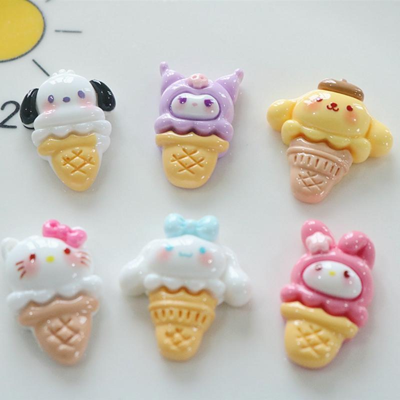 10 Pcs New Kawaii Cartoon Kittenice Cream  Game Nime Characters Resin Scrapbook Diy Jewelry Children Gift Hairpin Accessories A4