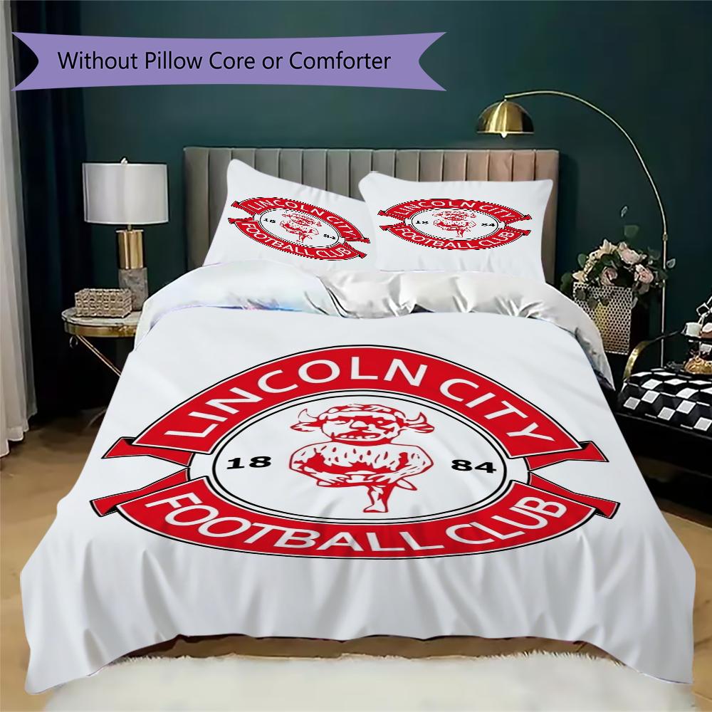 Lincoln City FC Pattern Bedding uilt Set uilt Cover Pillowcase Home Decoration Birthday Gift (1 * duvet cover + 2 * pillowcase without core)