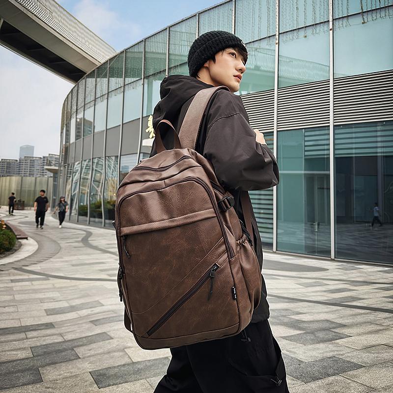 Business Men's PU Backpack Computer Backpack Student Large Capacity Schoolbag