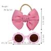 New Children Solid Color Cotton Bowknot Wide Hairband Round Sunglasses Set Baby Girls Sunglasses Kids Hair Accessories
