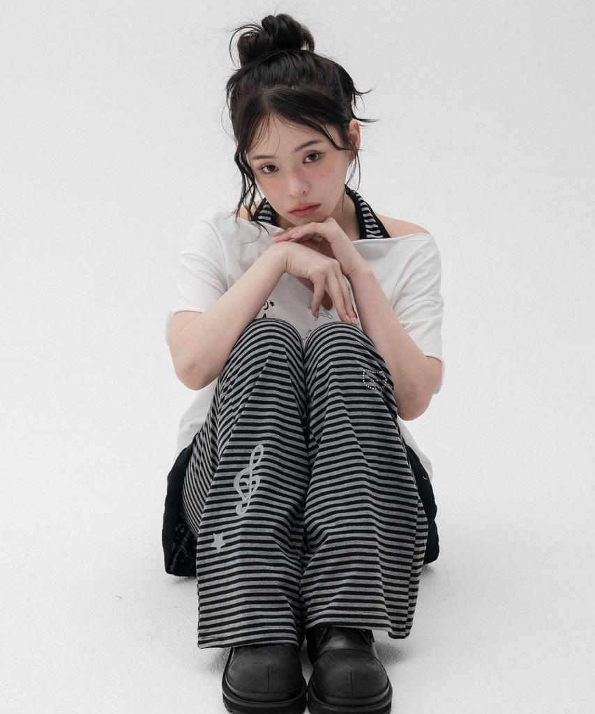 HIGH SCHOOL DISCO Striped Tiered Skirt Pants_Black