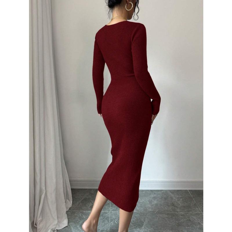 French Style Knitted Bodycon Dress Long Sleeve Slim Fit For Winter Autumn