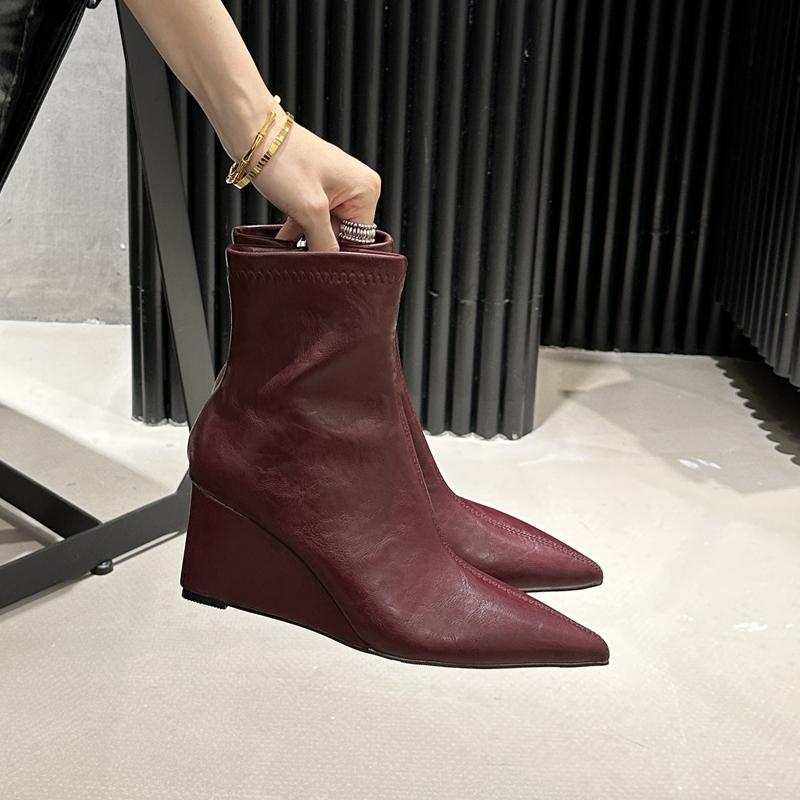 Fashion SUOJIALUN 2025 New Brand Women Short Boots Fashion High Wedge Heel Ladies Elegant Ankle Boots Shoes Outdoor Dress Chelsea Pumps