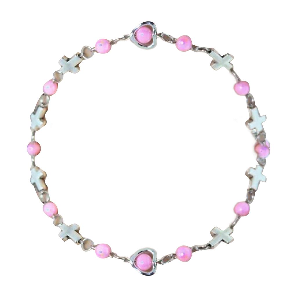 Women's Fashion Necklace with Pearls Bead Stylish Beaded Necklace Jewelry Delicate Crosses Heart Neckchain Ornament