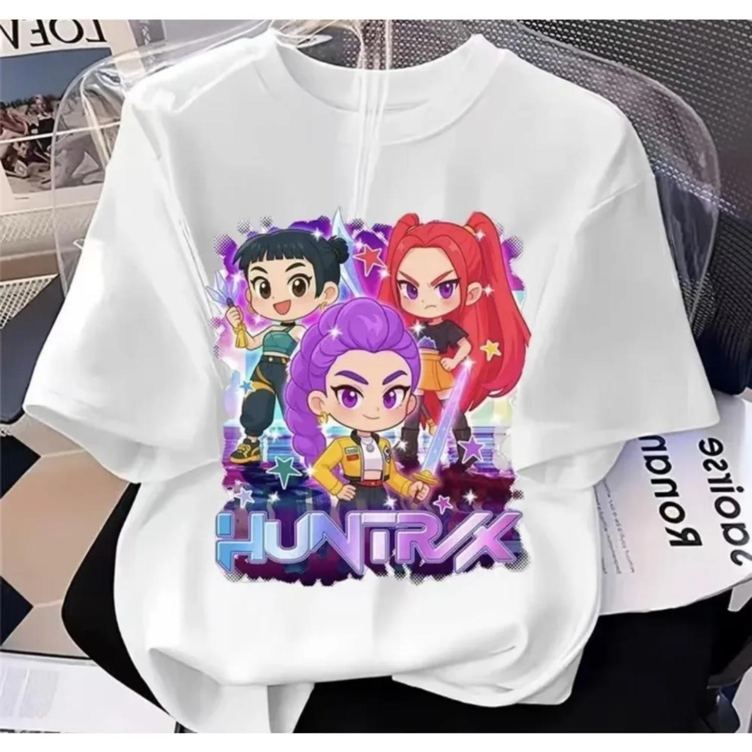 

Kpop Demon Hunters Huntrix Women T-Shirt Man Short Sleeve Tee Cartoon Print Summer 2026 Oversized Casual Tops Y2k Clothes S