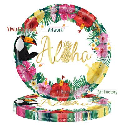 Hibiscus Flamingo Party Set: Disposable Plates, Napkins & Tablecloth