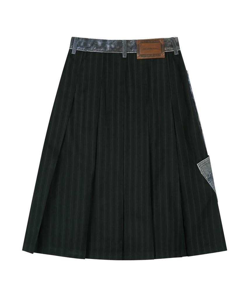 Andersson Bell Illusion Patchwork Trompe Loeil Pleated Skirt (Blue/Black)