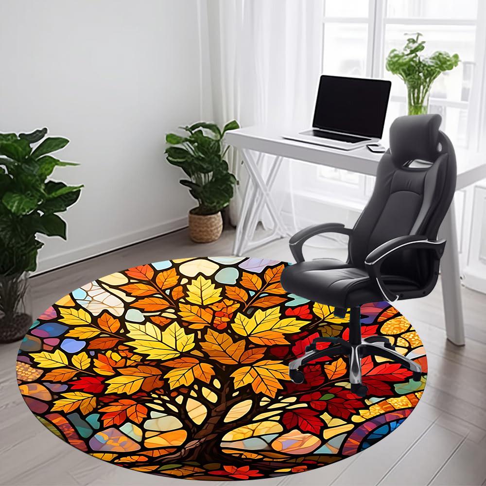 1pc Autumn Leaves Office Round Area Rug, Indoor Mat Suitable ForOffice, Under Office Chairs Bedroom Living Room Home Decor, Room Deco D061