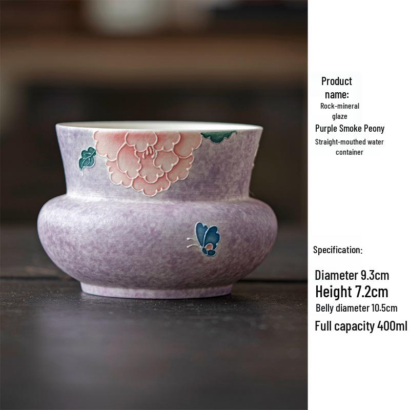 Hand-painted Peony Ceramic Tea Set: Purple Smoke Teapot, Lid Bowl, Master Cup, Tasting Cup, Pot Stand, Cup Mat, Coffee Cup