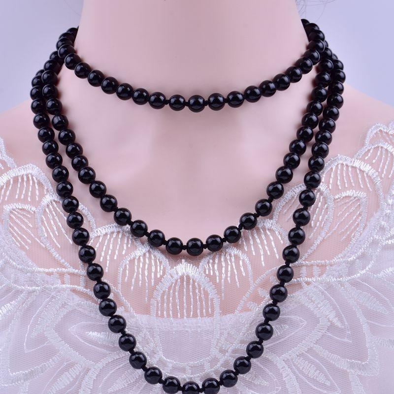 Glass Imitation Pearl Necklace Women's Simple Knotted Multi-layer Long Sweater Chain