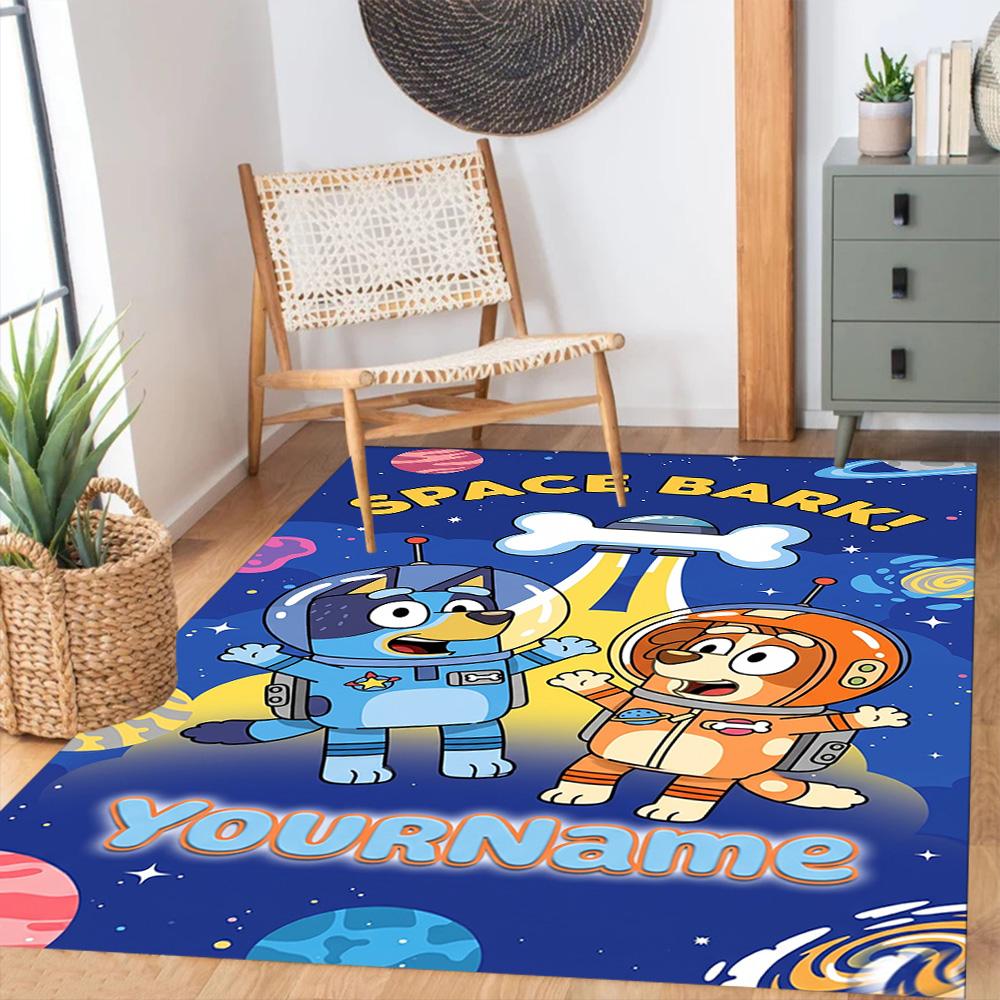 Bluey 103 Customized Name Floor Mat Design for Dormitory Playrooms Bedrooms Outdoor Antislip Carpet Anime Office Decor