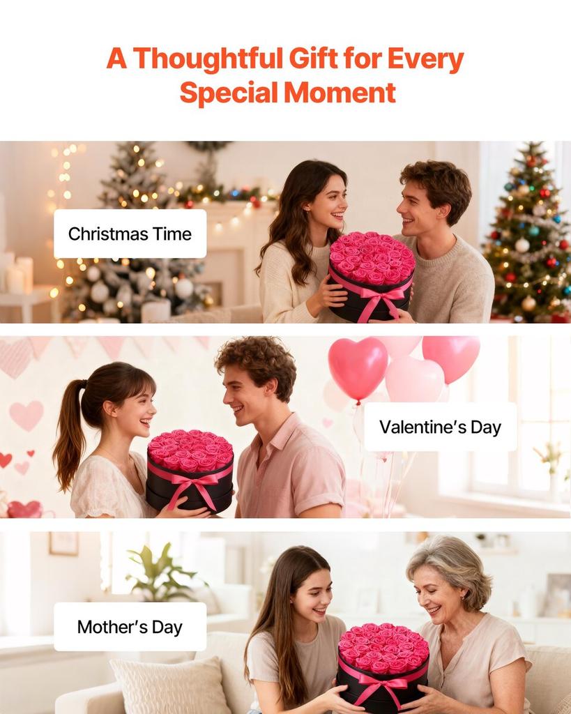 Forever Flowers, 27 Preserved Roses In a Box, Eternal Flowers Immortal Bouquet Birthday Present for Delivery Prime Women Her Wife Mothers,