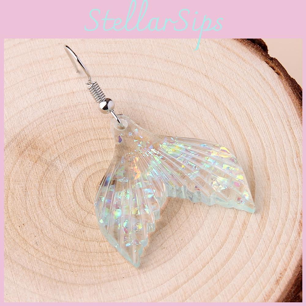 Trendy Fish Tail Dangle Earrings With Design In Blue Acrylic For Vacation Style Girls