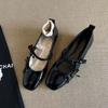 Lambskin~ French Single Shoes Women's Flat Bow Ballet Shoes Light Mouth Evening Shoes Black Retro Mary Jane Shoes