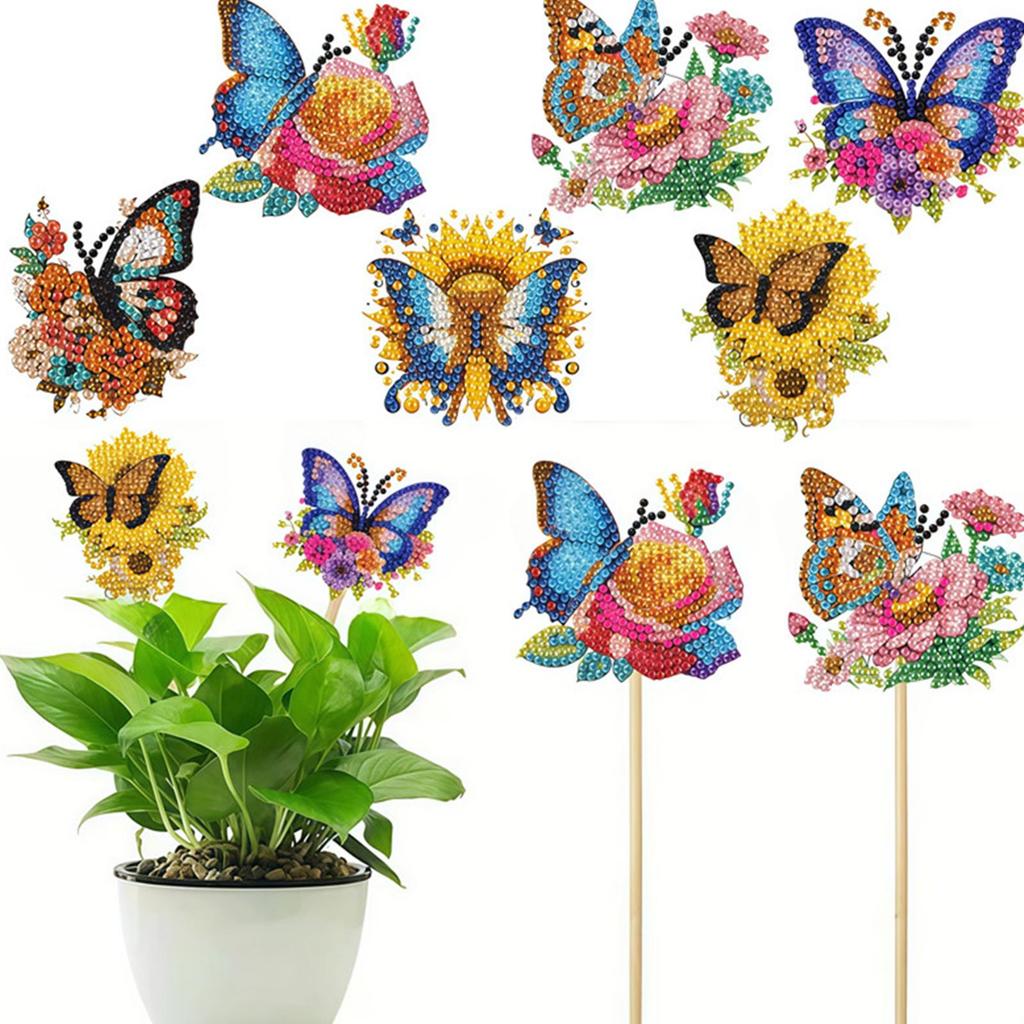 6Pcs Bee Stakes Diamond Art Kits DIY Crafts Diamond Art Garden Decor Kits Diamond Art Craft Kits for Garden Decor