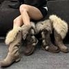 Moskauer Russischer Stil Lange Stiefel, Schneestiefel, Damen Warme und Flauschige Winter Neue Pelz Baumwollschuhe
