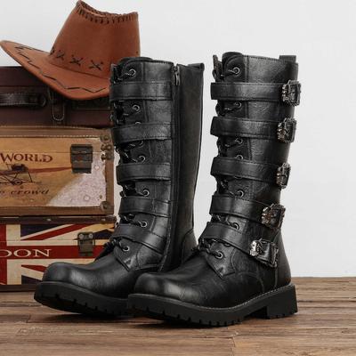 2025 New Punk Tooling Boots Men's Tall Martin Boots Side Zipper Metal Buckle Fashion Boots