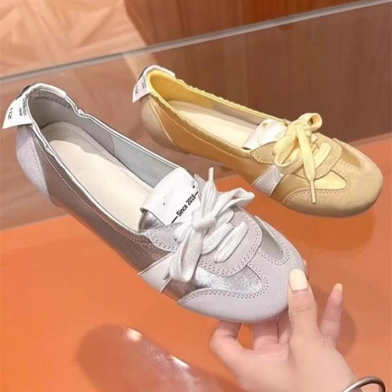 Französische Ballett-Trainingsschuhe für Damen, flach, 2025, Frühjahr, neue atmungsaktive Schnürschuhe mit einem Pedal, weiße Schuhe, Mode, einzelne Schuhe