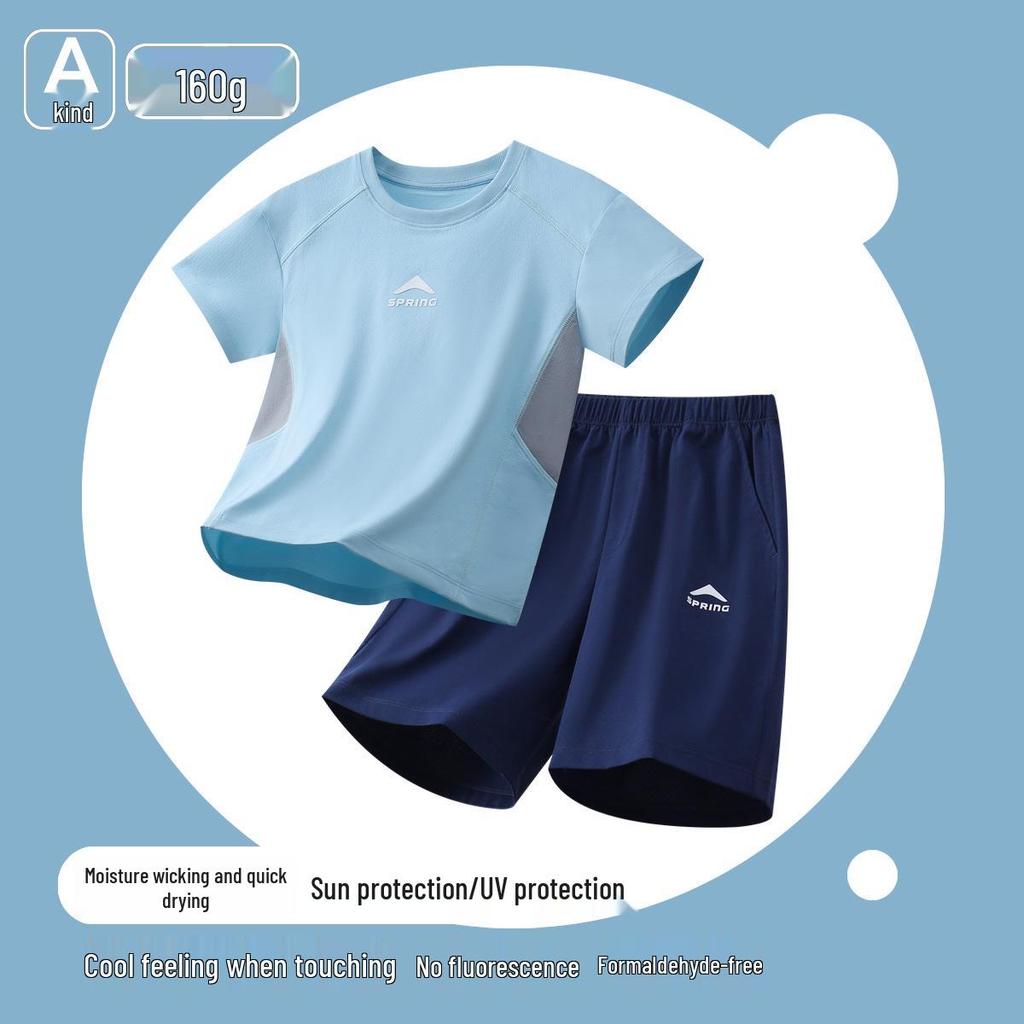Boys' Summer Quick-Dry Sports Set - Short Sleeve & Shorts, Ice Silk, Lightweight Outdoor Wear
