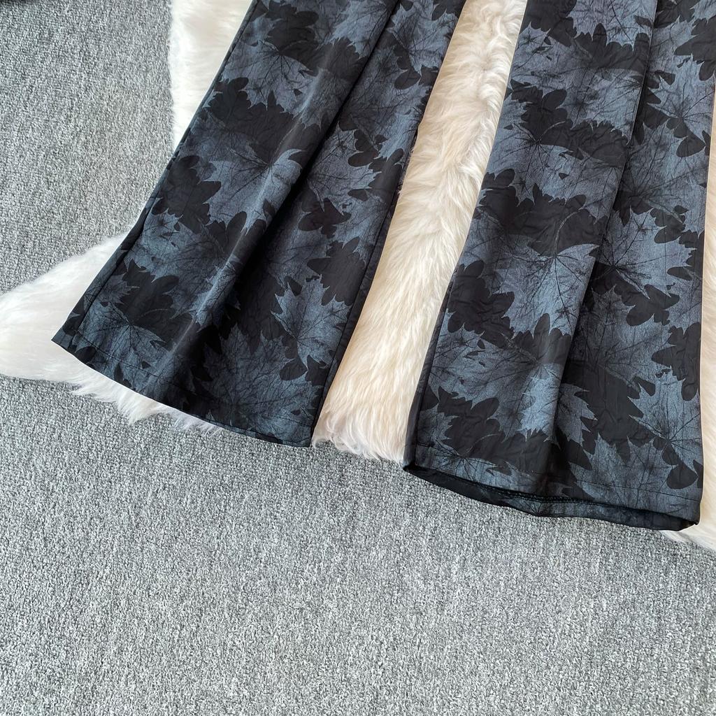 High Quality Ink-wash Acetate Satin Tie-Dye Rayon Wide-Leg Pants for Women Summer High-Waisted Slimming Loose-Fit Trousers