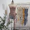Top bandeau carouri în stil Wasteland cu broderie stea și tiv din plasă neregulată - Modă feminină Y2K