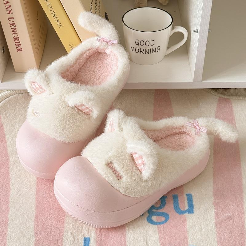 Cute Cute Cat Ear Cotton Slippers Velvet Thick Bottom Home Wear Warm Non-slip Cotton Slippers Women