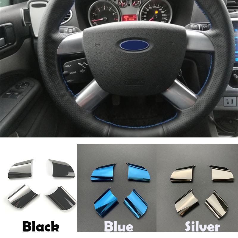 4pcs Steering Wheel Decoration Cover Trim Car Stickers For Ford Focus 2 MK2 2005-2011/KUGA 08-12/ C-MAX 2007-10 Auto Accessories
