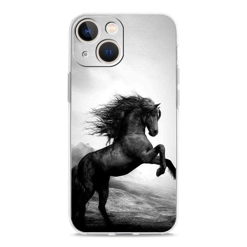Animal Galloping Horse Girl Drawing Luxury Phone Case For iPhone 15 16 14 13 12 11 Pro Max XS X XR SE 7 8 Plus Clear Cover