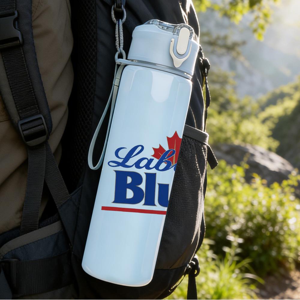 1PC Labatt Blue Circular Brand Logo Print 750ml Colorful Plastic Sports Water Bottle Leakproof Pop Up Lid with Straw for Outdoor Work Home Use