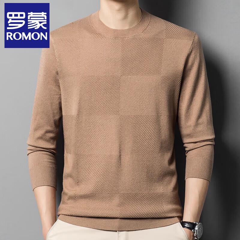 ROMON Men's Thin Round Neck Wool & Silk Blend Sweater