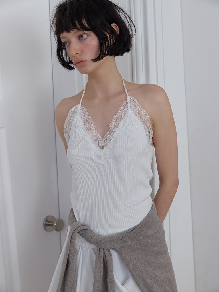 MEENDERI Lace Halter Strap Top - White