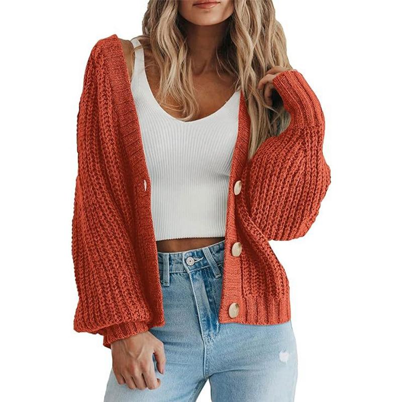 Fashion Casual Women's Knitted Cardigan Sweater Long Sleeves Loose Buttons Short Cardigans Jacket for Women Autumn and Winter Warm Knitwear Coat 25114