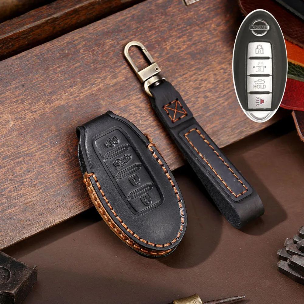 Luxury Leather Car Key Case Cover Fob Protector Keyring for Nissan Patrol Y62 Accessories 2021 5 Button Keychain Holder Shell