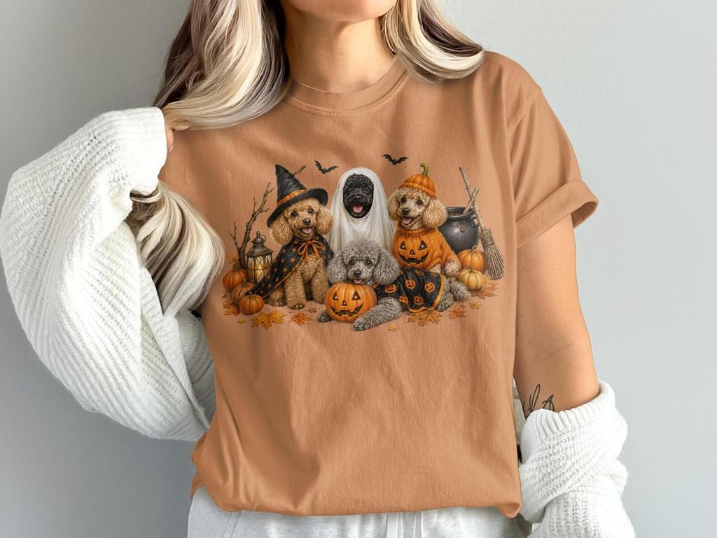 Cottagecore Style Halloween Poodle T-Shirt, Spooky Pumpkin Graphic