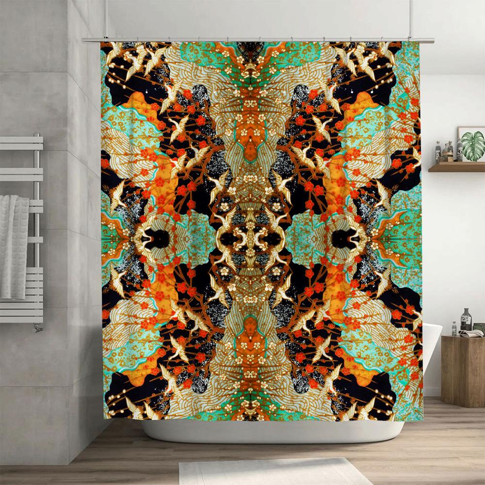 Elegant Golden Phoenix Shower Curtain Waterproof Bathroom Decor Floral Print Home Decoration Custom Size Available