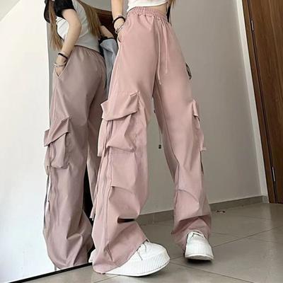 Pantalones Cargo estilo Hip Hop para mujer, pantalones informales con bolsillos grandes, pantalones holgados de pierna ancha y cintura alta, pantalones de Color liso, ropa de calle