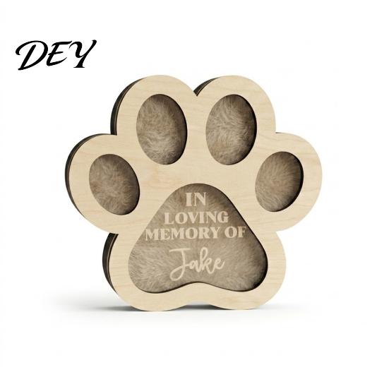 Pet Remembrance Box for Cat Hair Keepsake Box, Cute Paw Shape Memorial Wooden Fur Dogs And Cats, Loss Sympathy Gift Small