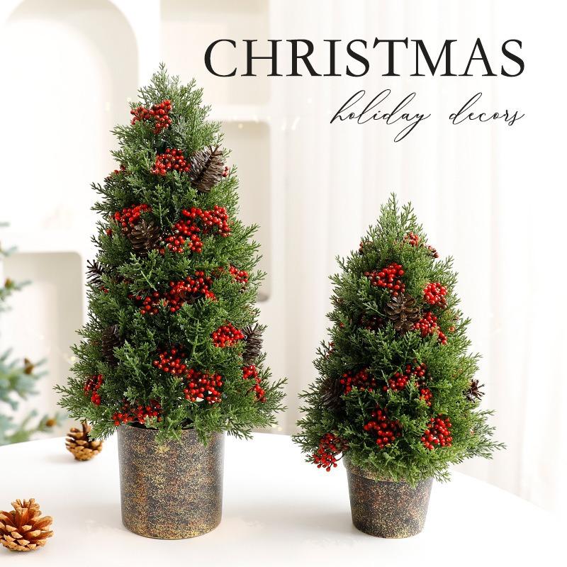 Neuer Weihnachtsbaum Tischschmuck Weihnachtsszene Baum Rote Früchte Plastiktopf Weihnachtsbaumschmuck Schmuck