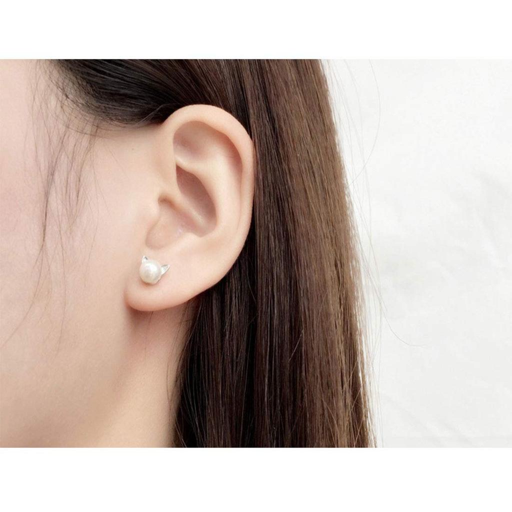Rockyu Earrings for Popular Small Cute Pearl Small Cat Girly Set for Both Cutest Cat Fashion Accessories Women, Earrings, Cat, Hypoallergenic,