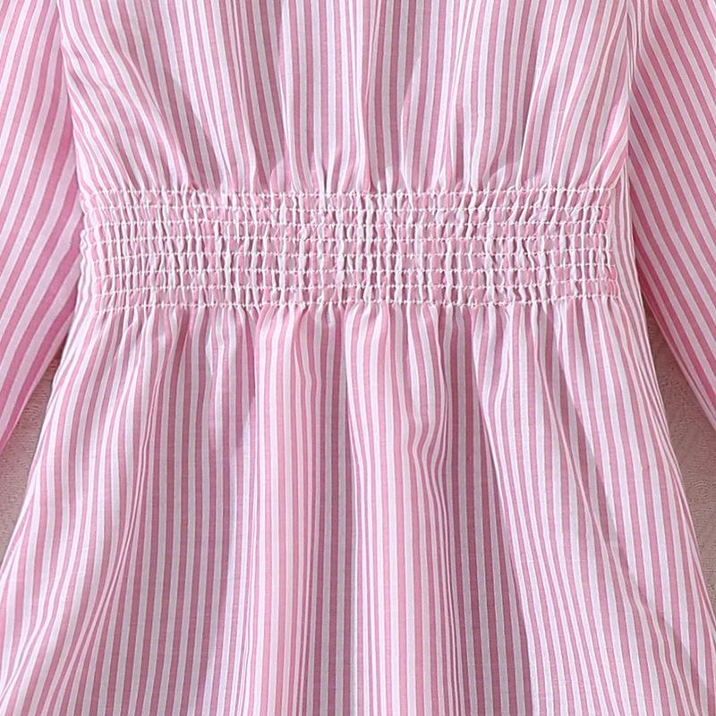 Mädchenkleid Kinderbekleidung Herbst Neu Lässig Lang Gestreift Langarm Taillenbetontes Hemdkleid