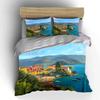 Paysage d'Italie Décoration d'Intérieur Ensemble de Literie avec 1 Housse de Couette 2 Taies d'Oreiller Simple Double King Queen, Cadeau