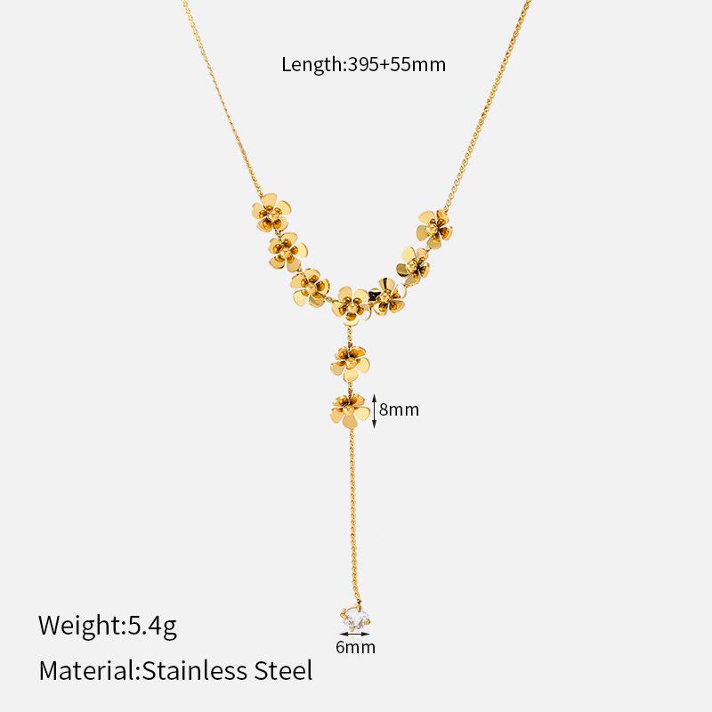 Niche Temperament Exquisite Zircon Necklace Women's High Sense Versatile Collarbone Chain Stainless Steel Flower Fringed Pendant