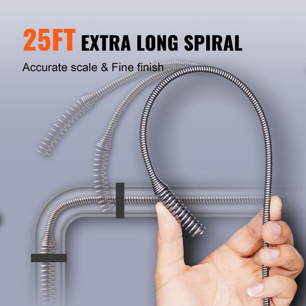 Drain Auger 25Ft, Plumbing Snake Auto Feed, Plumbers Snake with Drill Attachment, Pipe Snake Drain Clog Remover for Kitchen Bathroom Shower Sink with