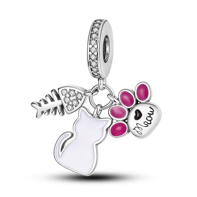 925 Sterling Silver Cz Dangle Baby Footprints wisiorek z motywem zwierzęcym koraliki Fit bransoletka naszyjnik prezent