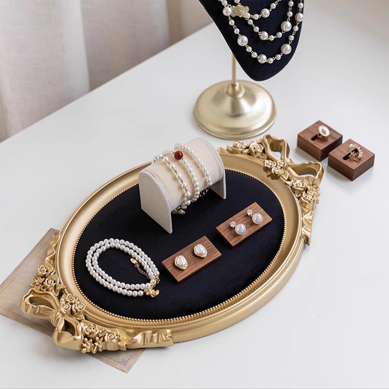 1PC Ornament Showcase with Gold Edging Flannel Photo Frame Antique Velvet Lined Shadow Box Classic Craft Storage Box 39x25cm