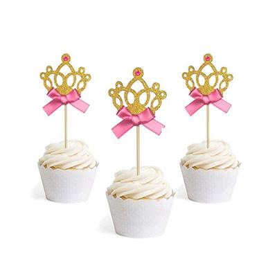 Gold Glitter Princess Crown  Cake Cupcake Toppers Picks for Party Decor